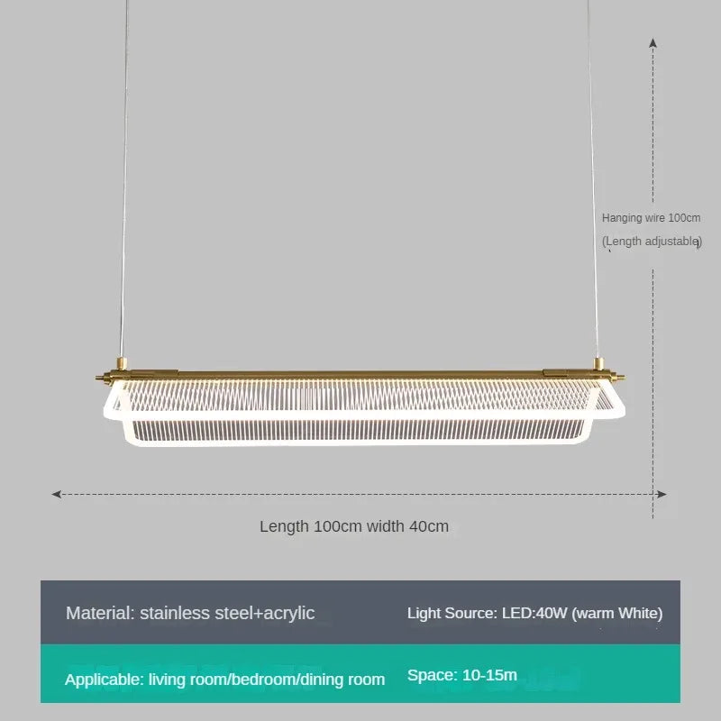 lustre rectangulaire minimaliste créatif à angle réglable