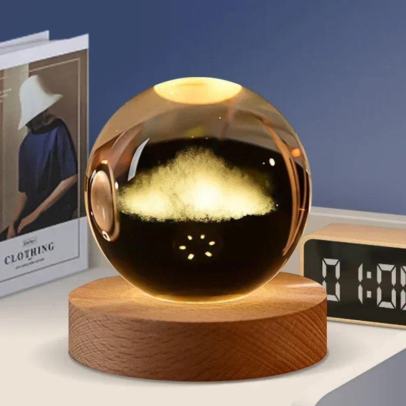 veilleuse 3D en cristal système solaire cadeau décoratif en bois