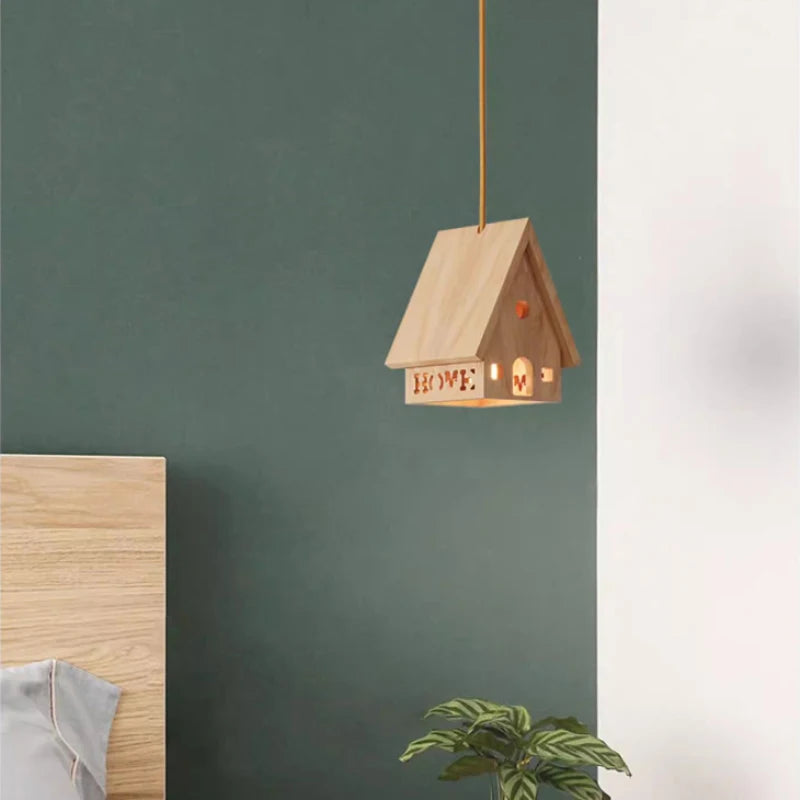 lustre en bois massif pour chambre d'enfant style minimaliste LED