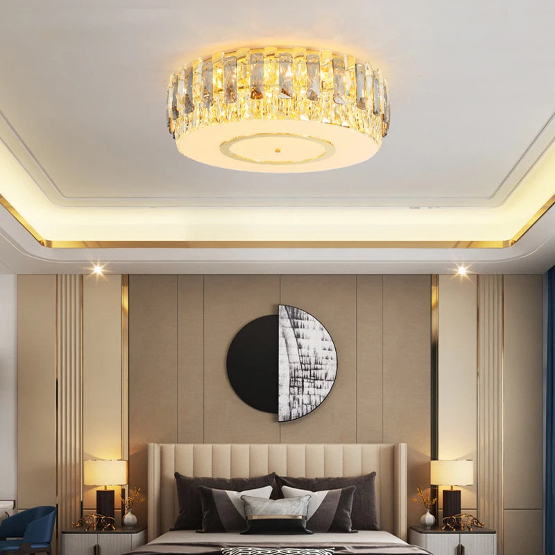 lustre led dimmable en verre cristal rond argent moderne