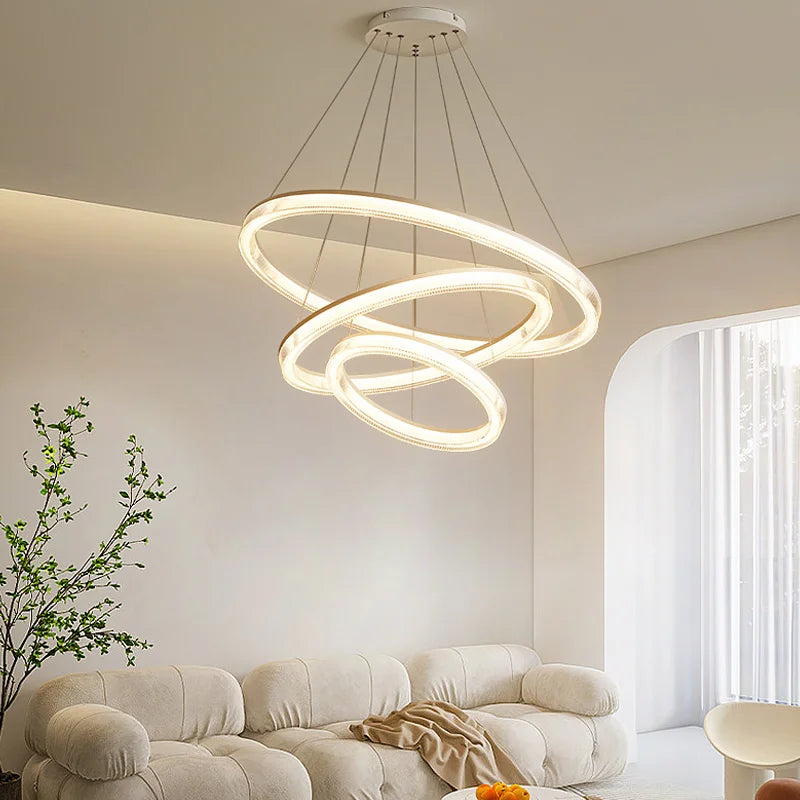 Modern Nordic LED Chandeliers For Living Rooms, Bedrooms, Restaurants, Kitchens, Chandeliers, White Circular 3-ring Design