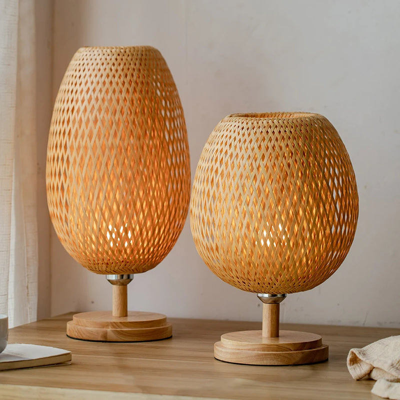 Lampe de Table rétro en rotin et bambou tissée à la main