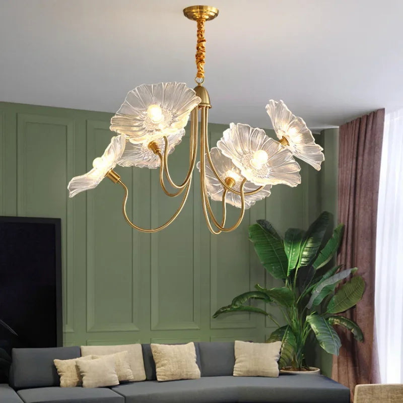 lustre moderne en verre design fleur de lotus lumineux