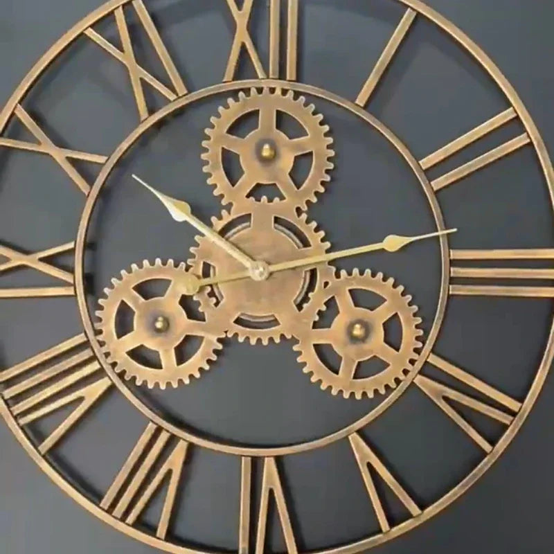 horloge murale rétro en métal avec grand engrenage décoratif