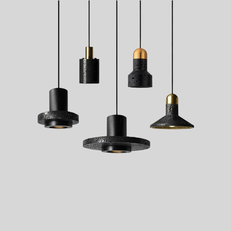 Rétro industriel vent petite suspension trou noir pierre LED suspension lampe nordique Bar Restaurant chambre lustre créatif