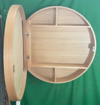 miroir rond lumineux avec cadre en bois tactile