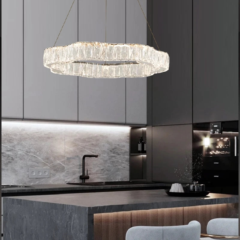 lustre moderne en cristal avec éclairage led design élégant