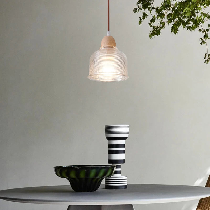 suspension japonaise moderne en bois et verre luminaire design