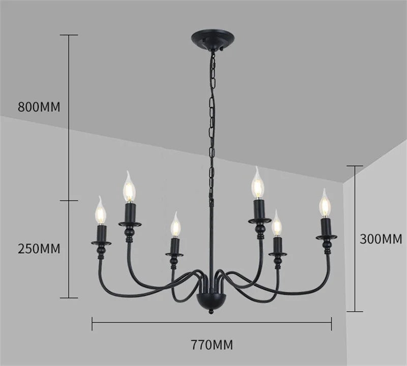 lustre en fer noir avec éclairage led pour intérieur moderne