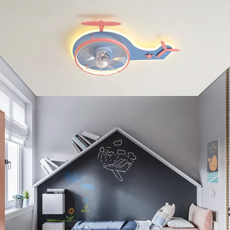 plafonnier led nordique ventilateur avion enfant réglable et télécommande