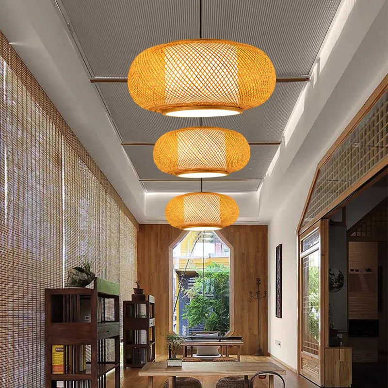 lustre style chinois fait main en bambou tissage pastoral vintage