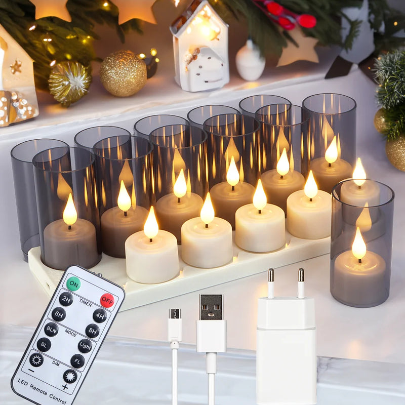 lot de 6 ou 12 bougies led rechargeables avec minuterie et clignotantes