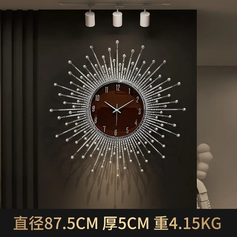 horloge murale de luxe en forme de soleil pour décoration moderne