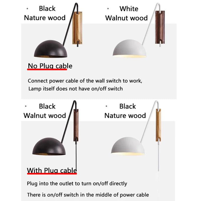 Nordic Bedroom Bedside Wall Lamps Plug In Wall Sconce Black White Iron Lampshade Swing Long Arms Wall Mounted Light E27