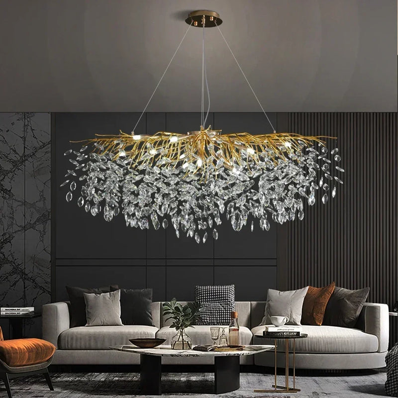 lustre en cristal doré design nordique à led décoratif