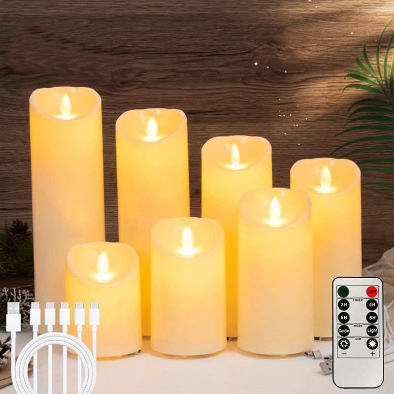 bougie pilier led rechargeable à distance avec minuterie et ambiance festive