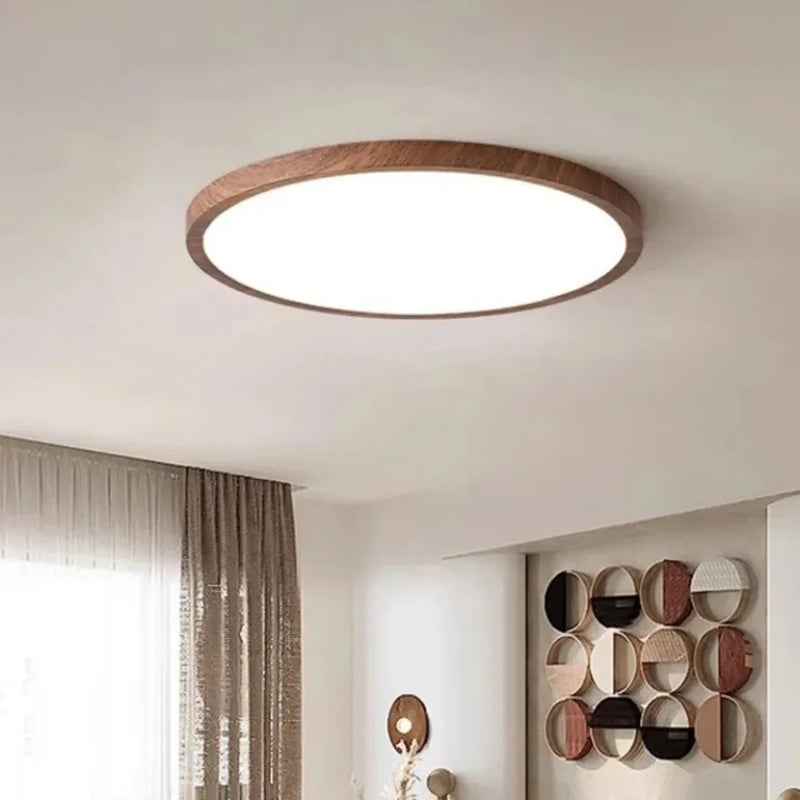 plafonnier led moderne circulaire en grain de bois éclairage intérieur décoratif