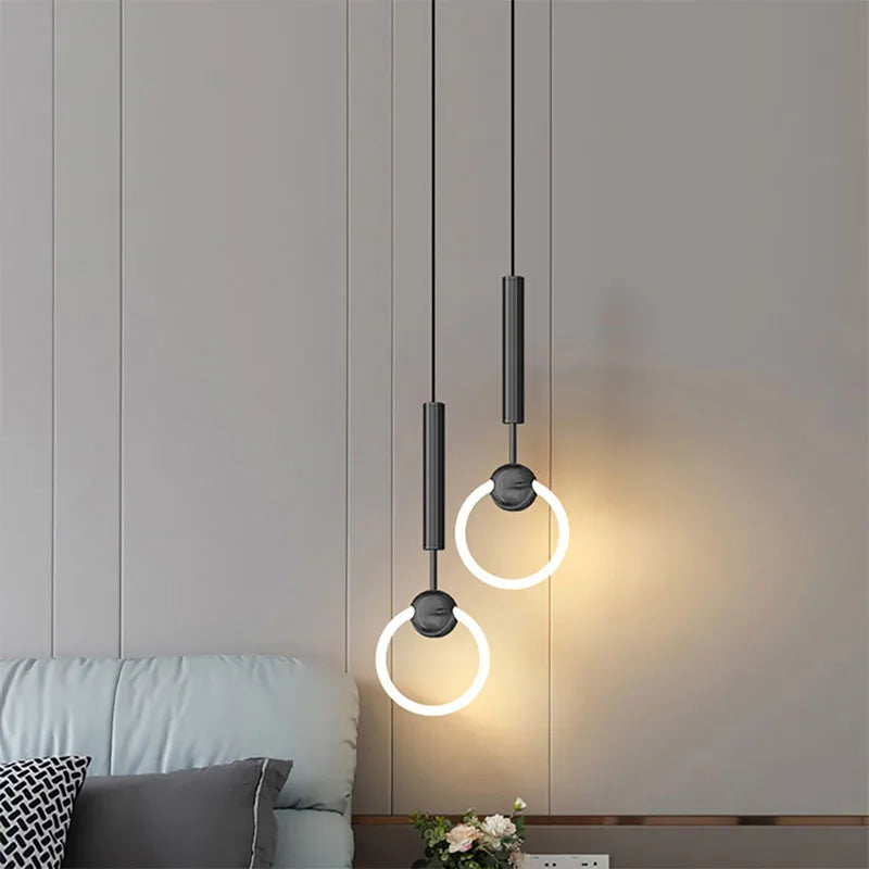 Nordique Led anneau suspension lumières luxe cercle suspension lampe salle à manger cuisine île chambre noir or lustre décor luminaire