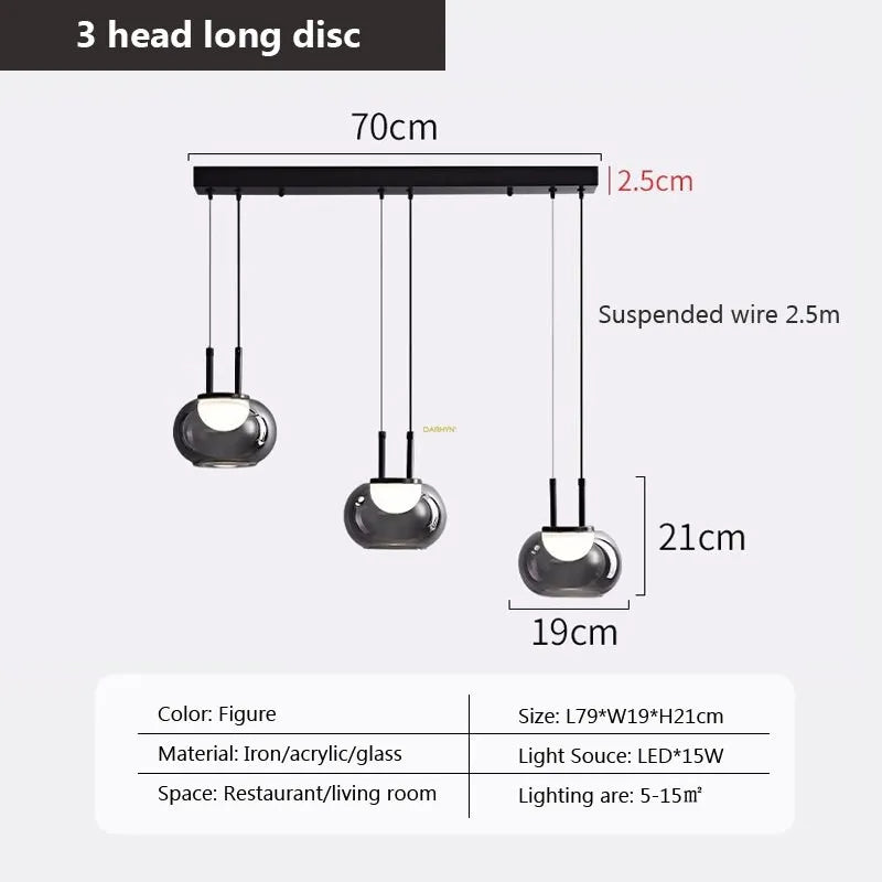 suspension en verre à plusieurs têtes pour intérieur moderne