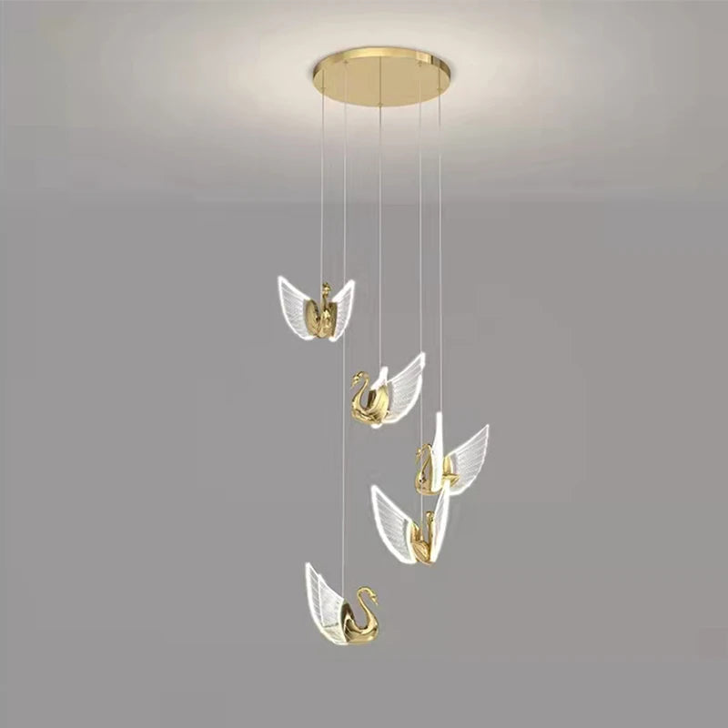 lustre moderne cygne doré design créatif pour éclairage décoratif