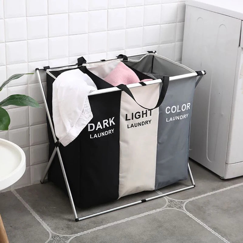 panier à linge pliable trois compartiments étanche pour rangement