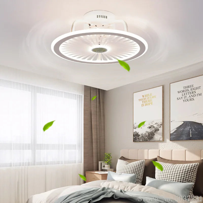 110V / 220V Nordic Simple Bedroom Ceiling Fan Lamp Invisible Restaurant Living Room Children's Room Intelligent Fan Home Decor