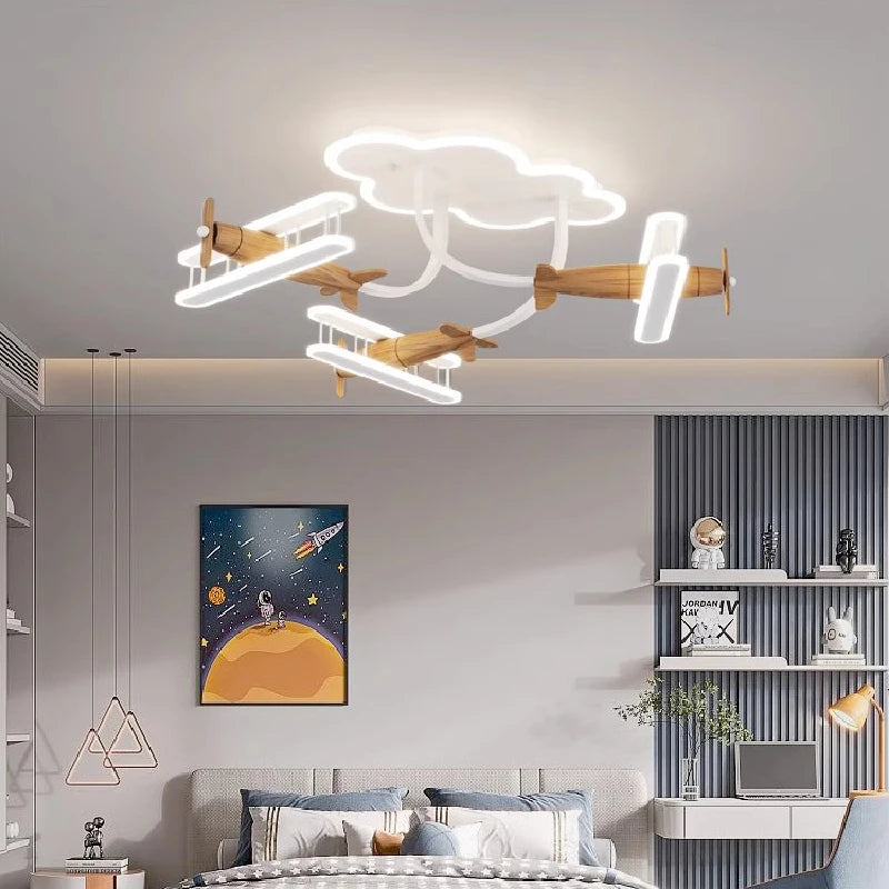 plafonnier avion en bois pour chambre d'enfant moderne et chaleureux