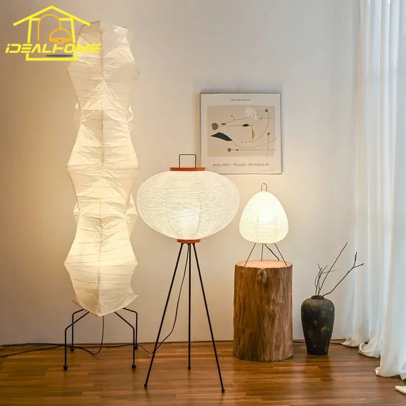 lampadaire japonais wabi-sabi akari noguchi minimaliste en papier de riz