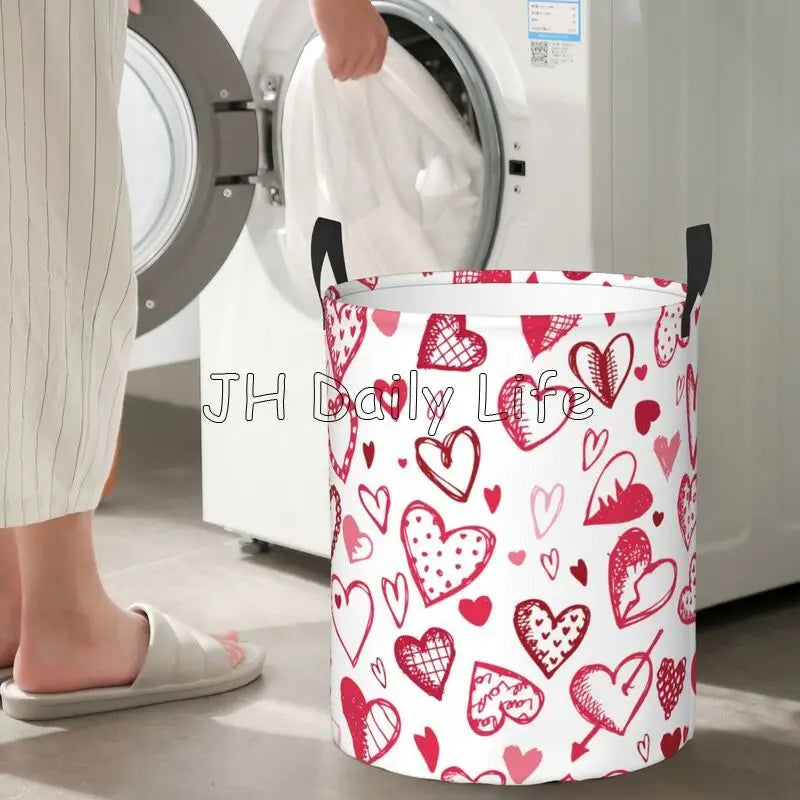 panier à linge pliable coeurs d'amour pour le rangement