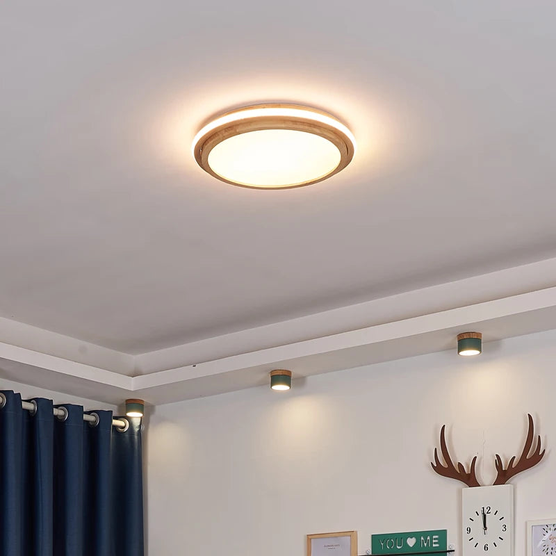 lustre moderne en bois avec lumières intelligentes pour intérieur