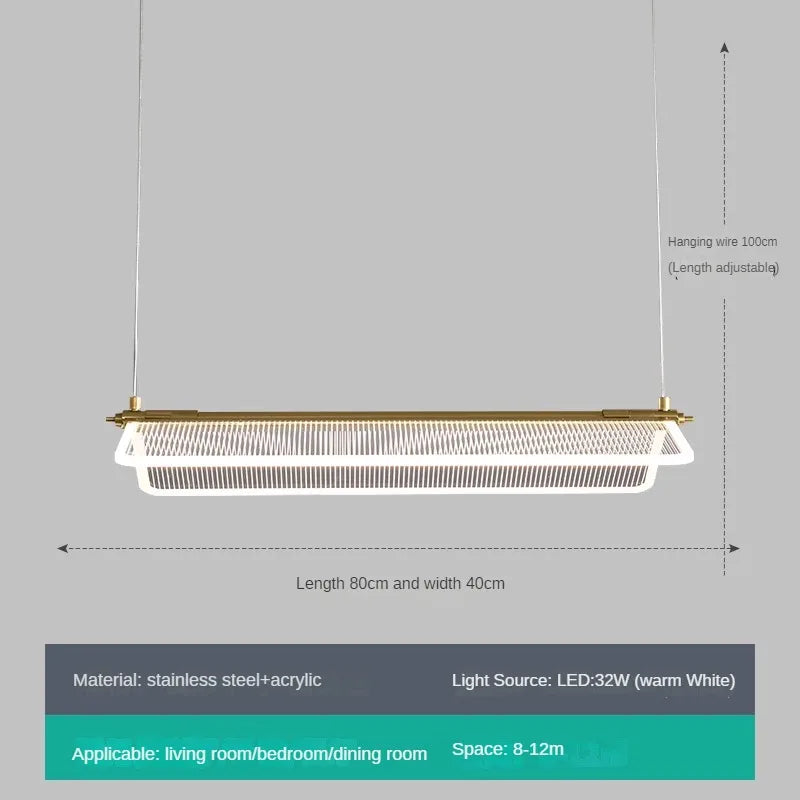 lustre rectangulaire minimaliste créatif à angle réglable