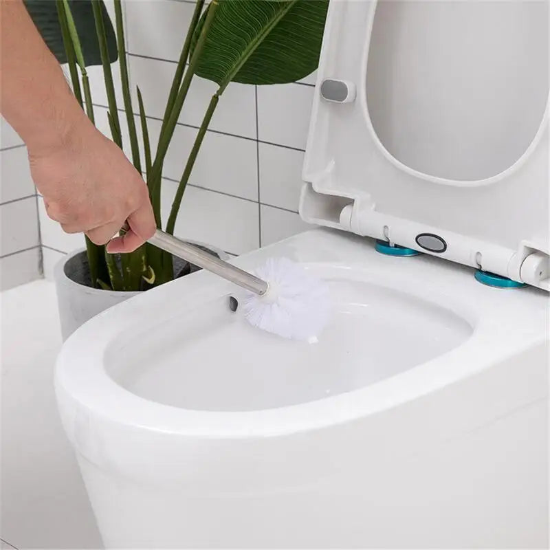 brosse de toilette en plastique avec manche inoxydable et poils souples