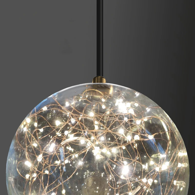lustre boule à bulles en verre transparent éclairage étoilé romantique