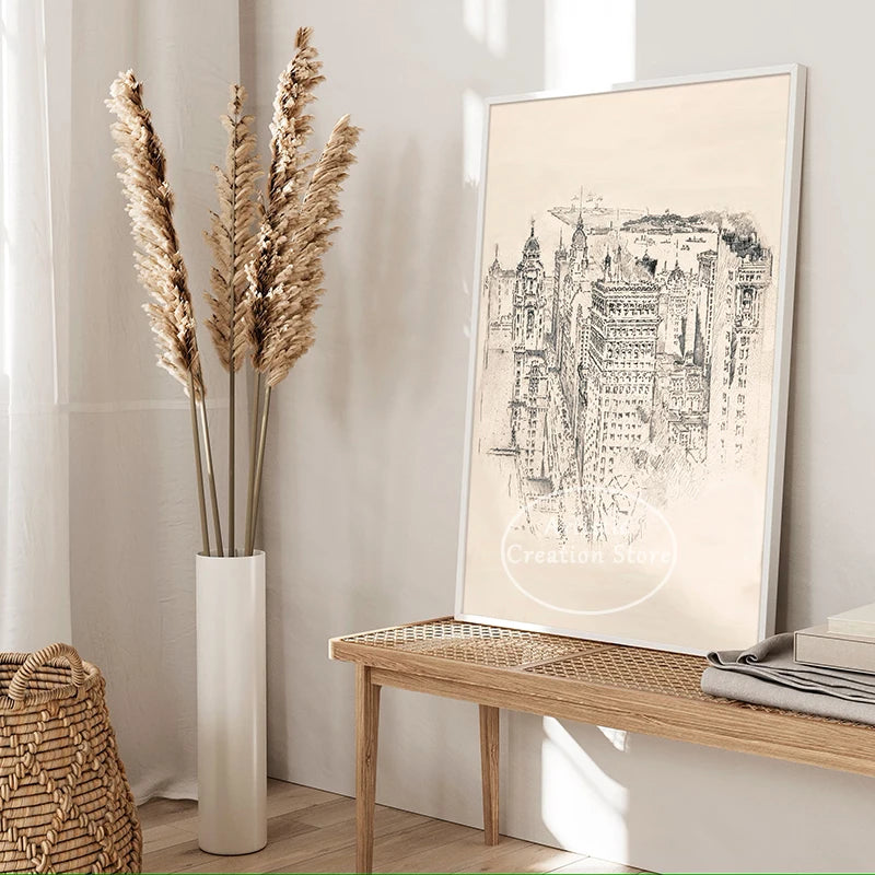 vintage new york city skyline croquis au crayon impression sur toile