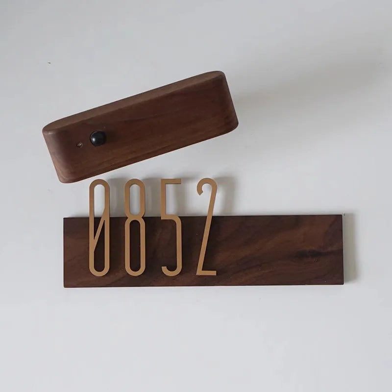 DIY Customizable Number Walnut Wood Retro, Decorative Plaque Charge Inductive Lighting for Entrance Door, Bedroom, Living Room