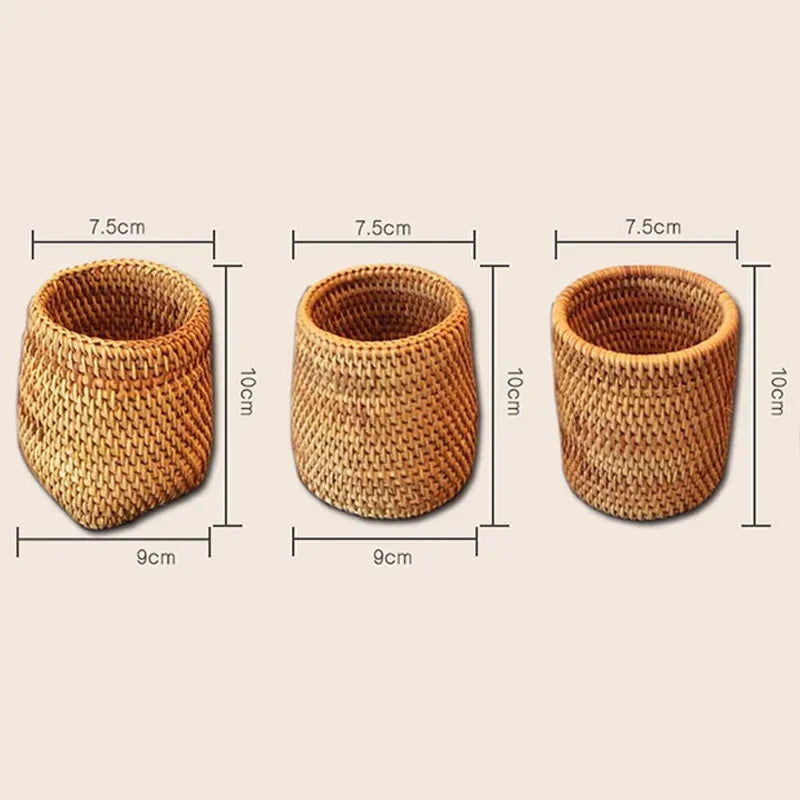 boîte de rangement en rotin pour ustensiles et vaisselle