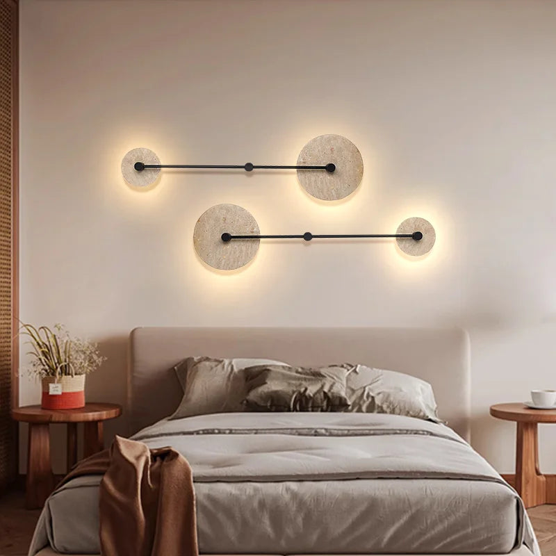 applique murale vintage en pierre naturelle ronde avec led intégrée