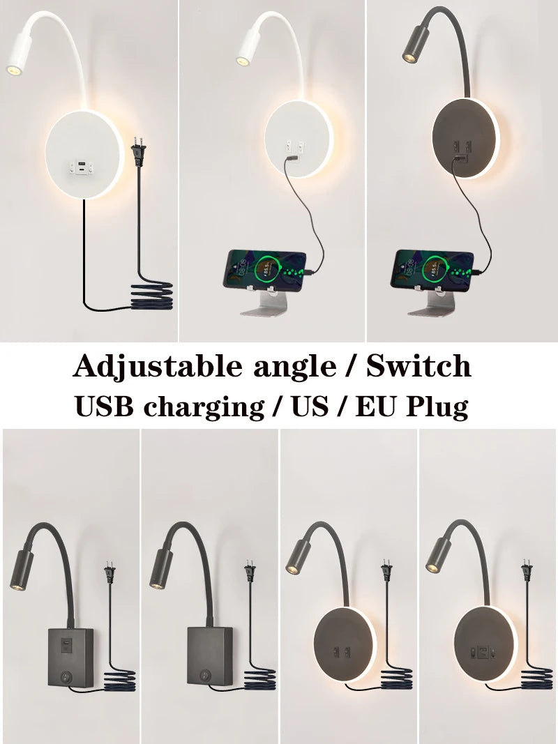 applique murale led moderne avec ports usb et interrupteur