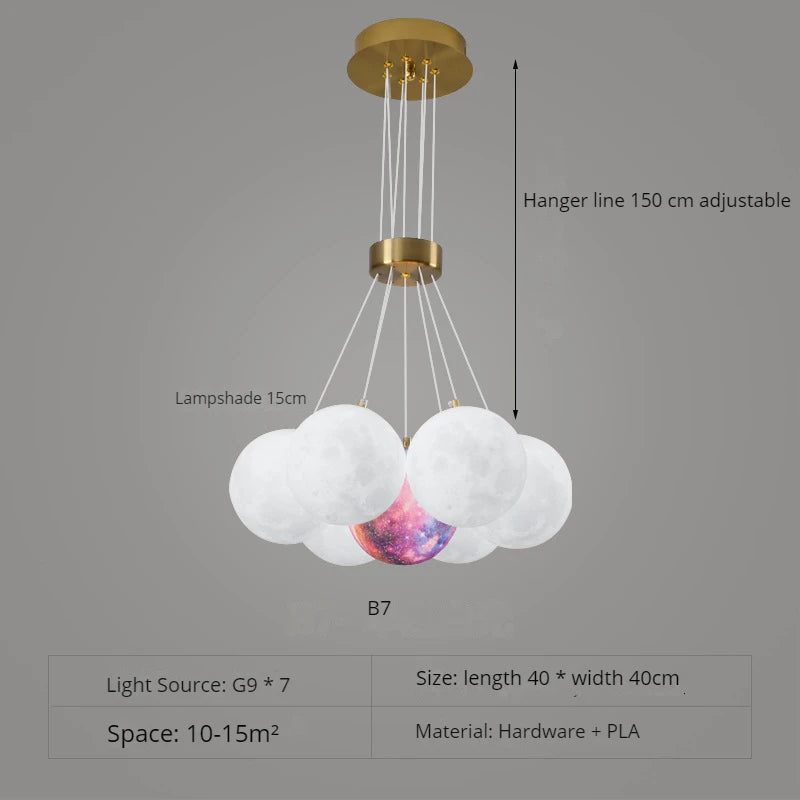 lustre nordique design planète lune avec bulles suspendu décoratif