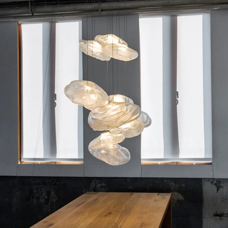 lustre en verre design créatif nuage luminaire décoratif intérieur