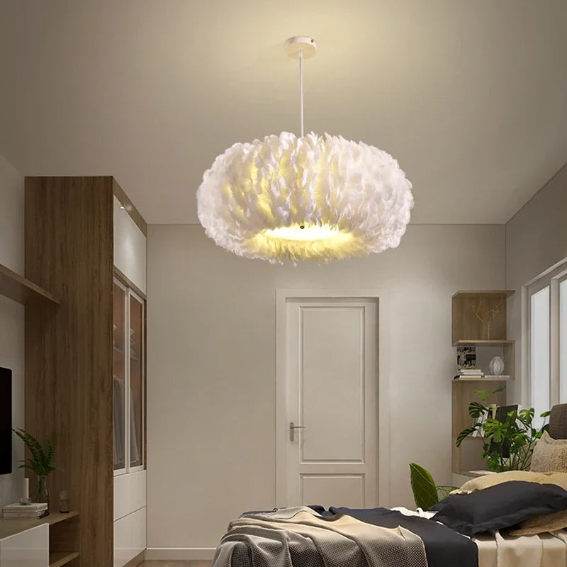 lustre led moderne avec plume décor pour éclairage intérieur