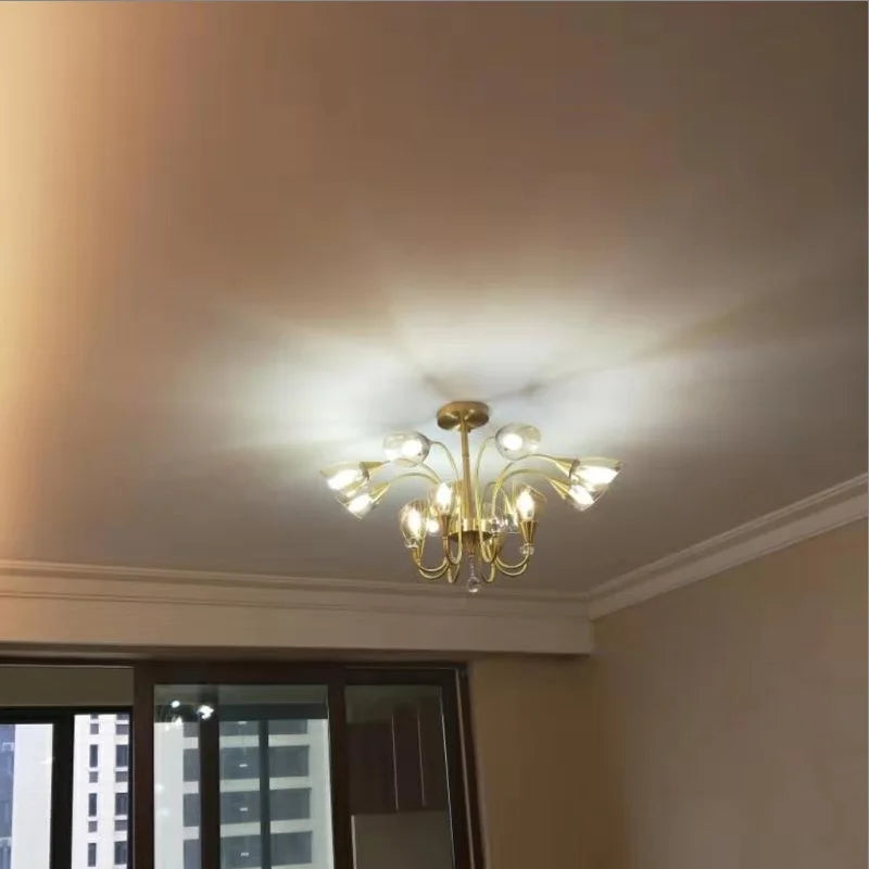 lustre en cristal moderne en cuivre pour éclairage intérieur