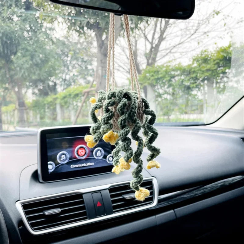 crochet suspendu créatif pour décoration de voiture plante en pot