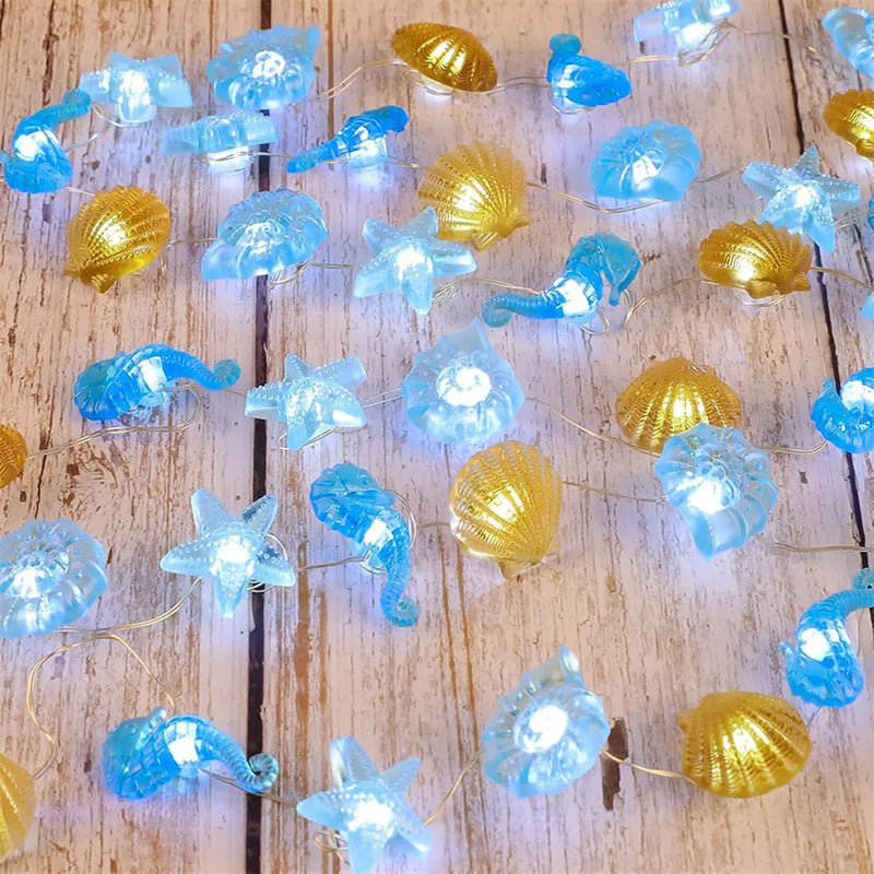 guirlande lumineuse coquillages et étoiles de mer décorative