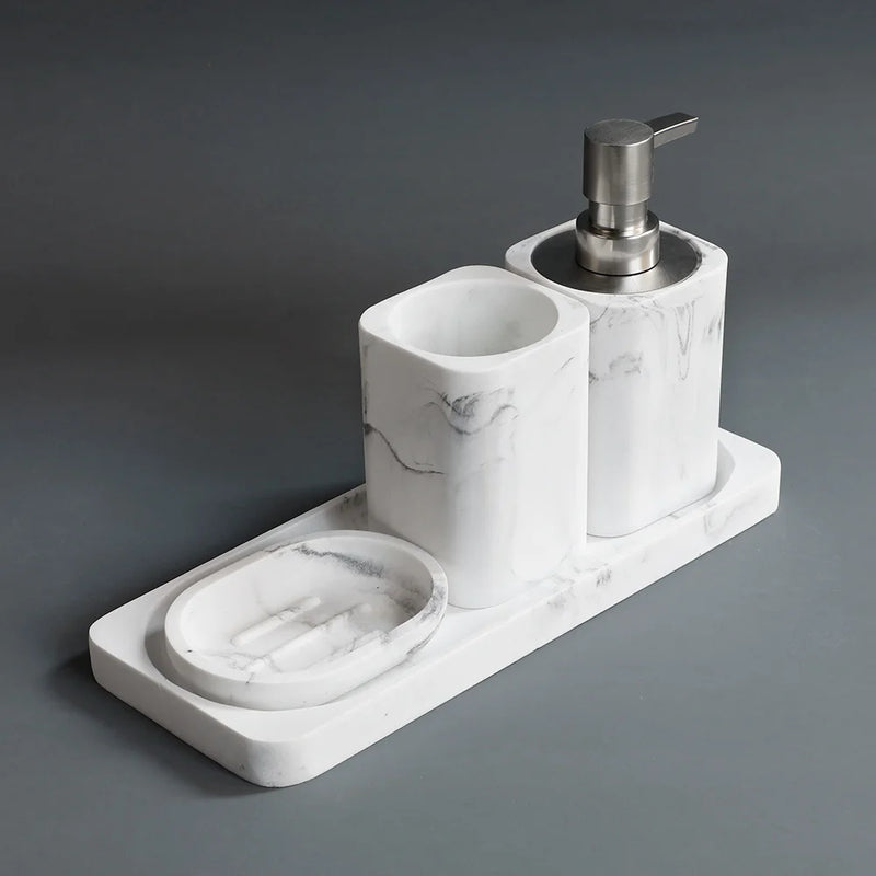 ensemble d'accessoires en marbre blanc pour salle de bain