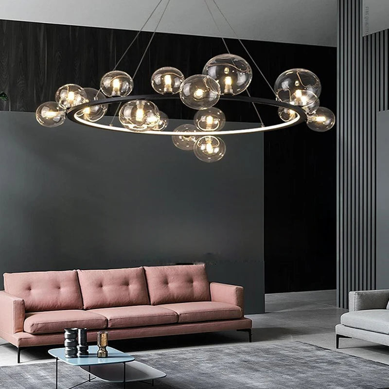 suspension lustre design bulle en verre créatif moderne