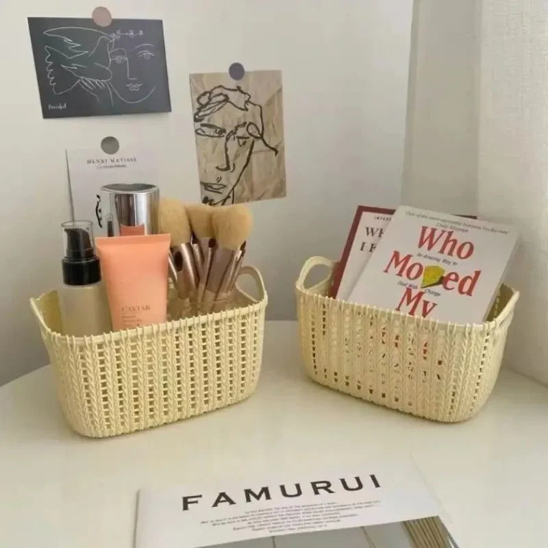 boîte de rangement en rotin avec poignée pour bureau et vêtements