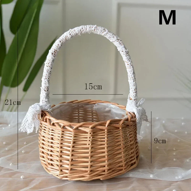 panier en rotin naturel tissé à la main pour mariage décoratif avec dentelle