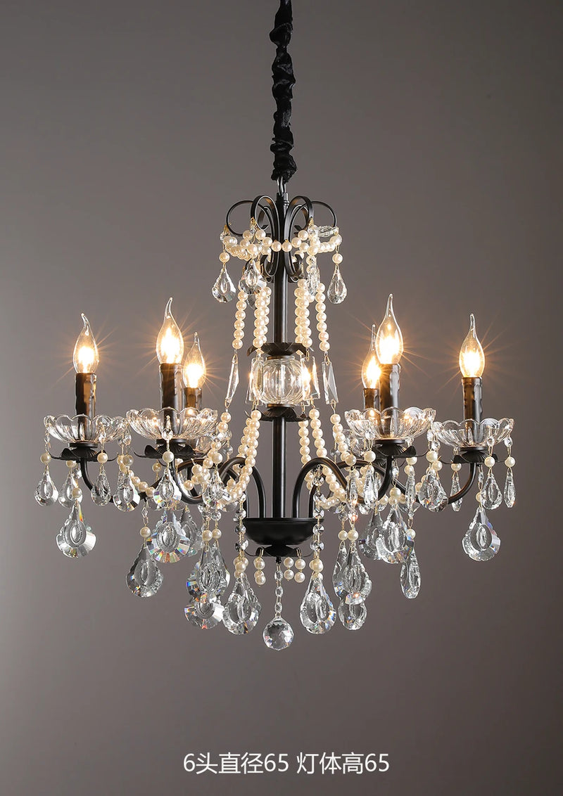 lustre moderne en cristal avec perles et éclairage led