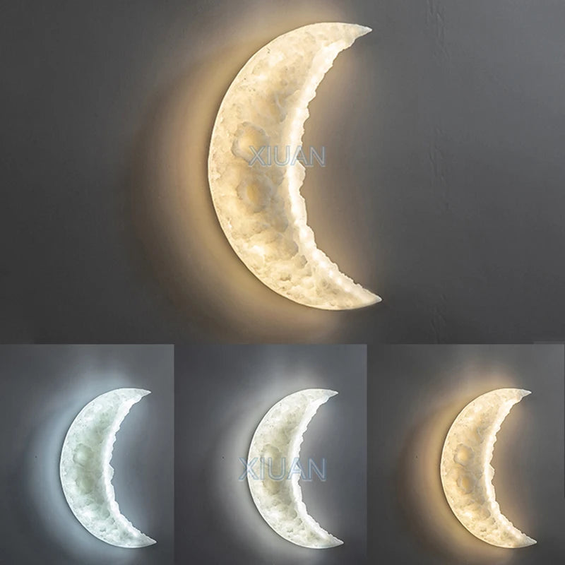 applique murale en croissant de lune en résine gravée pour éclairage décoratif